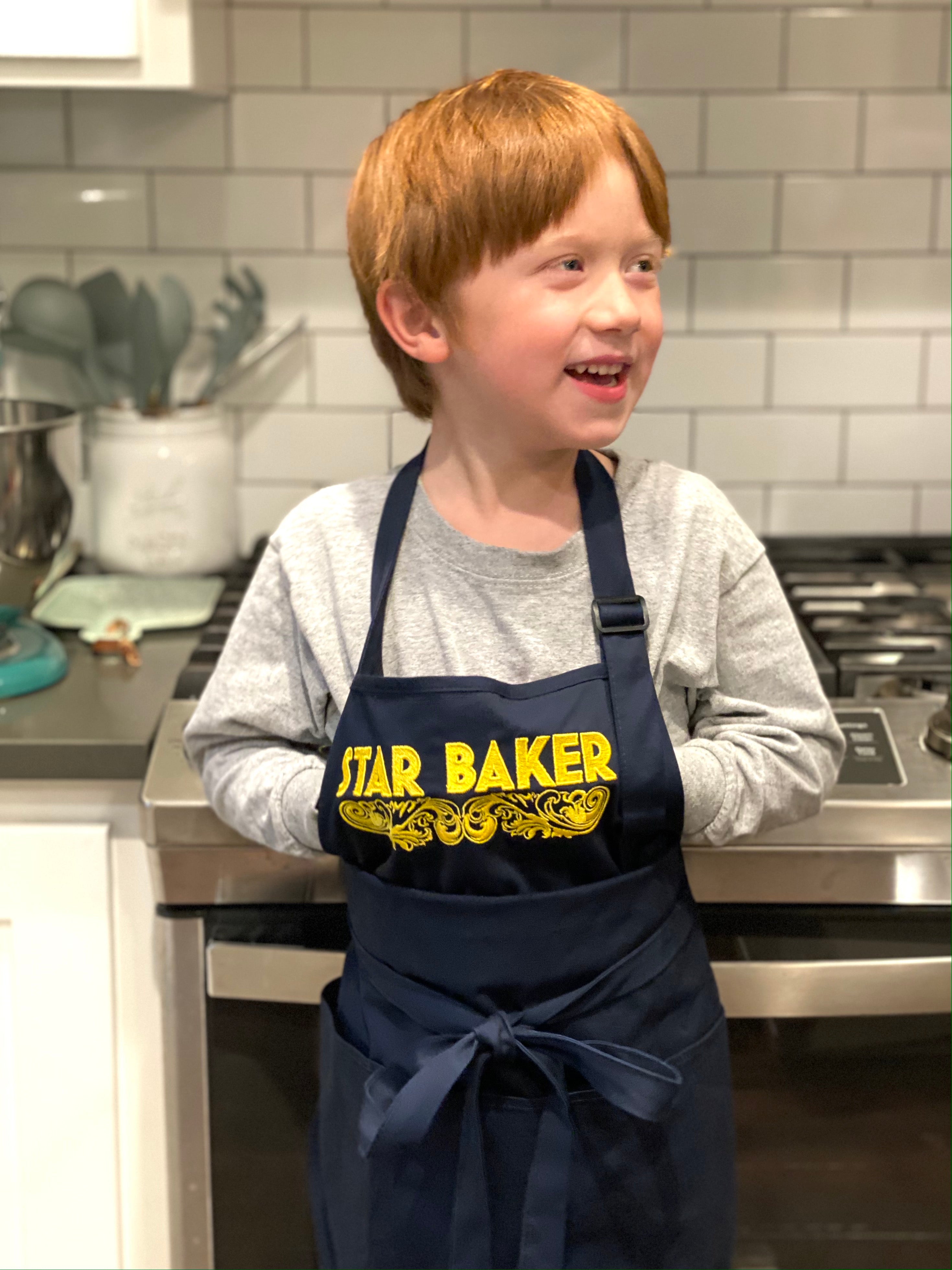 KIDS Star Baker Embroidered Apron - Multiple Apron Color Options