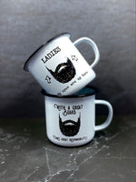 Ladies, My Eyes Are Up Here Weathered Enamel Campfire Mug