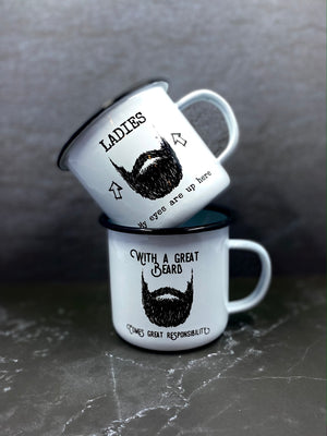 With a Great Beard Comes Great Responsibility Weathered Enamel Campfire Mug