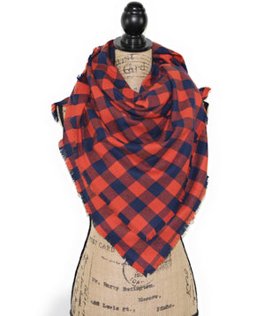 Classic Buffalo Plaid Gingham in Orange and Navy Blue Flannel Plaid Infinity Scarf or Blanket Scarf Tartan Wrap