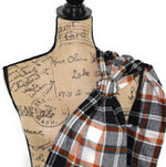 Black, White, Teal-Gray, and Orange Medium Weight Flannel Plaid Infinity or Blank Scarf