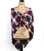 Wine Red, Navy Blue, and Taupe Flannel Plaid Infinity or Blanket Scarf Large Block