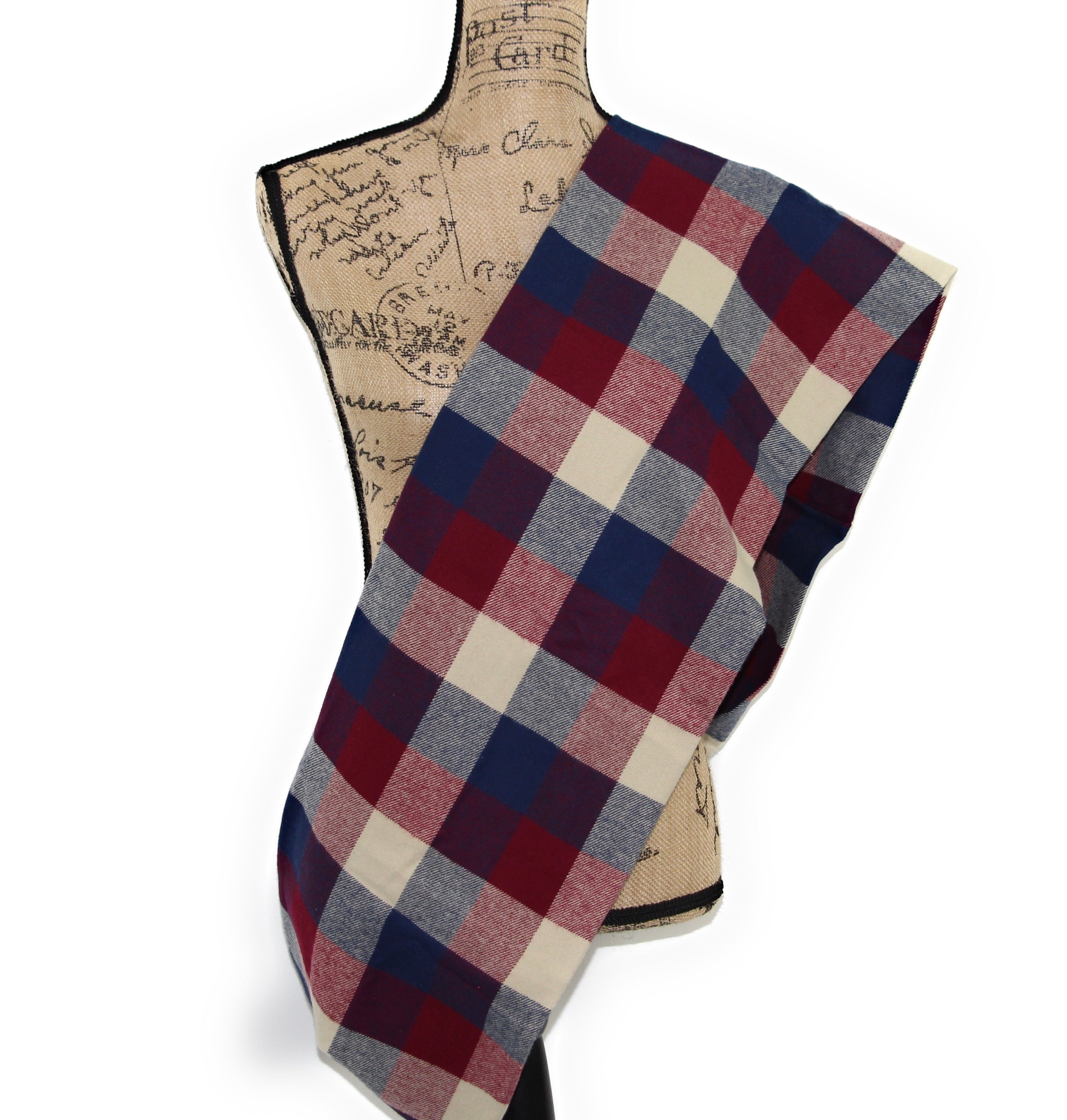 Wine Red Navy Blue and Taupe Flannel Plaid Infinity or Blanket