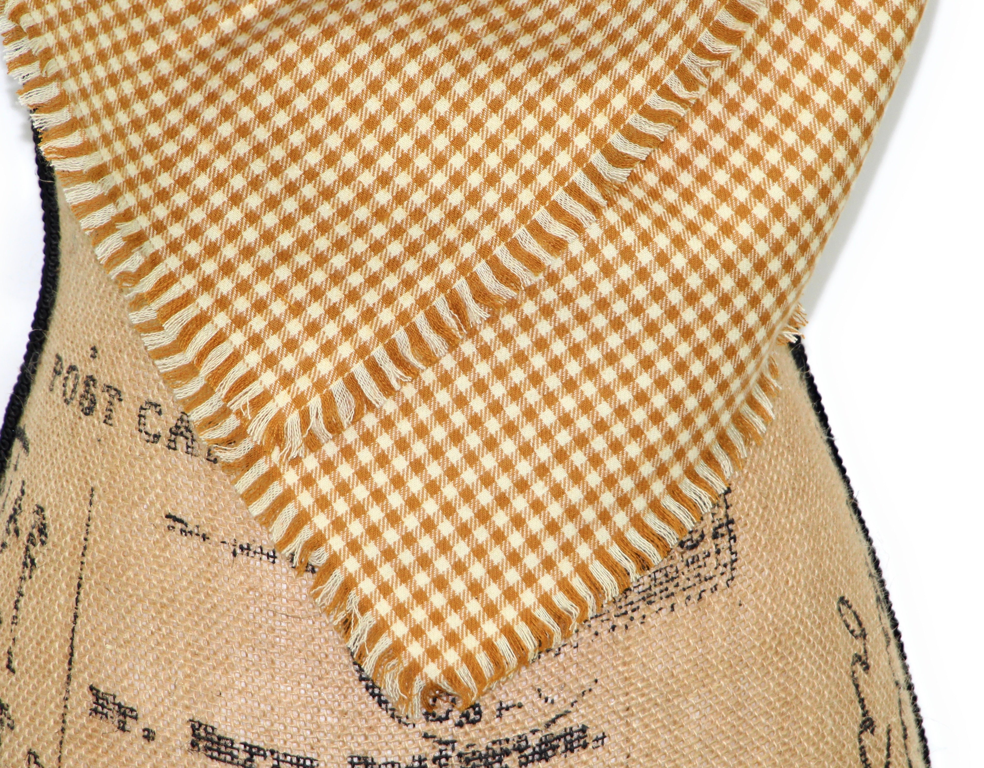 Butterscotch Orange/Mustard Yellow and Cream Small Check Gingham Plaid Lightweight Infinity or Blanket Scarf