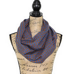 Blue and Orange Gingham Check Plaid Lightweight Flannel Infinity or Blanket Scarf