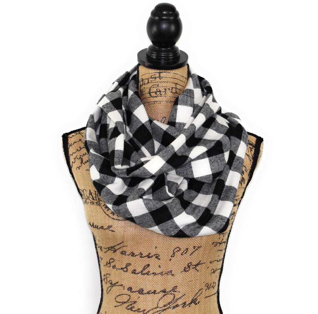 Shepherds Plaid Classic Black and White Buffalo Plaid Flannel Infinity or Blanket Scarf Gingham Check