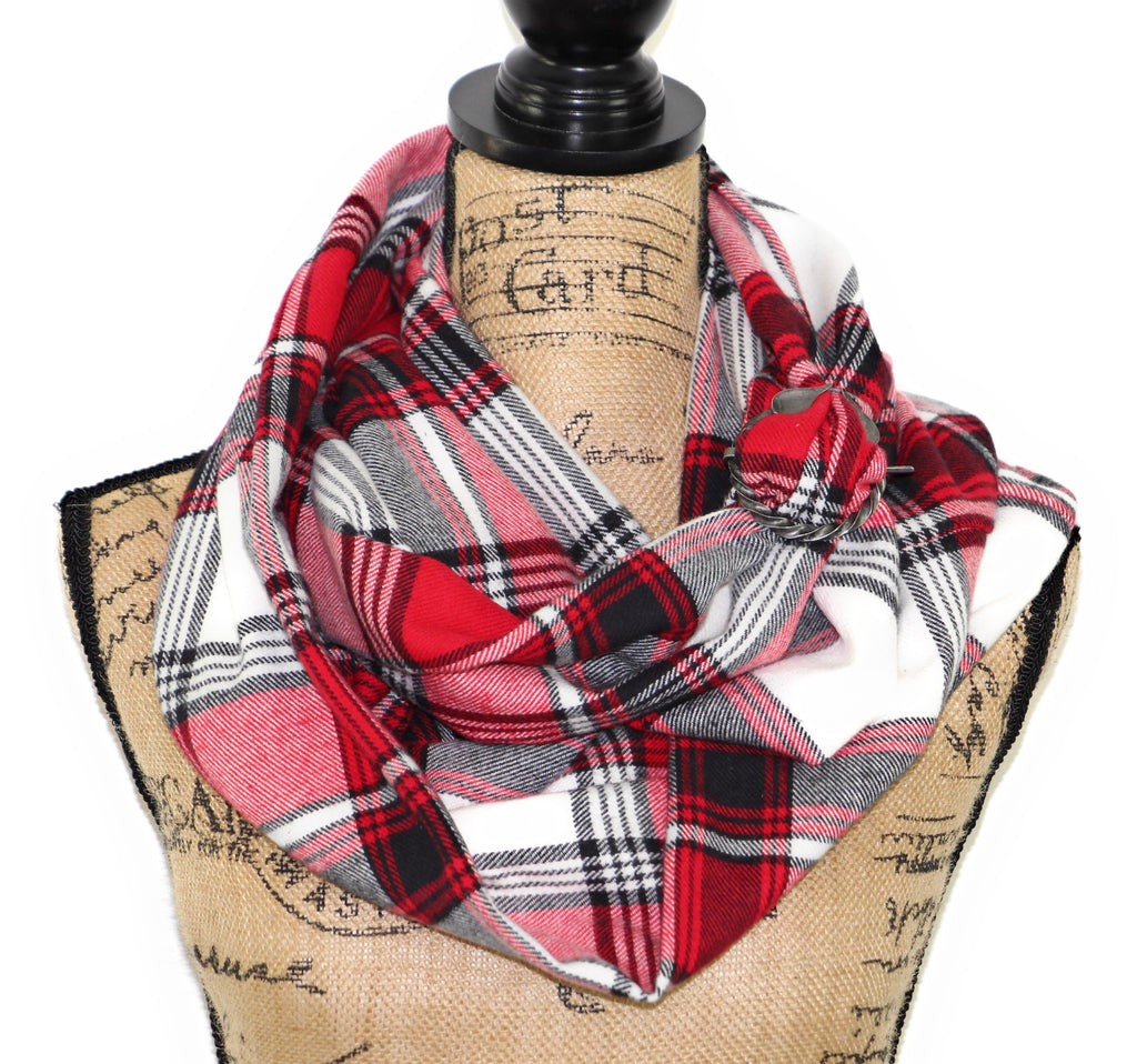 Red, Black, and White Flannel Plaid Infinity or Blanket Scarf