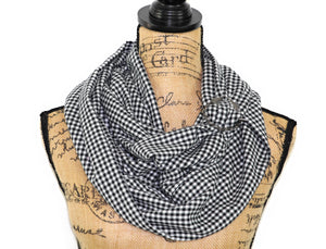 Black and White Gingham Lightweight Flannel Plaid Infinity or Blanket Scarf