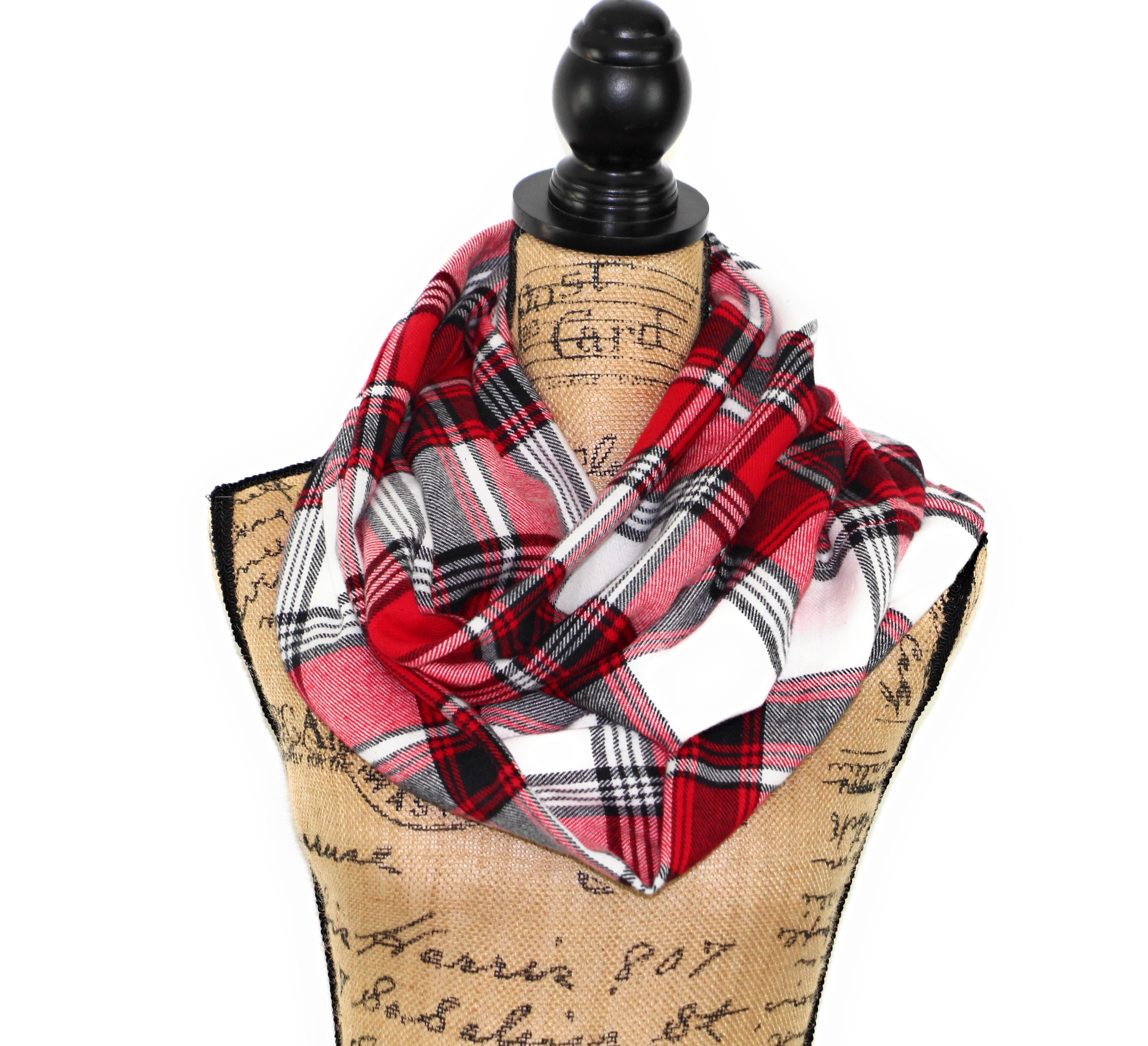 Red, Black, and White Flannel Plaid Infinity or Blanket Scarf