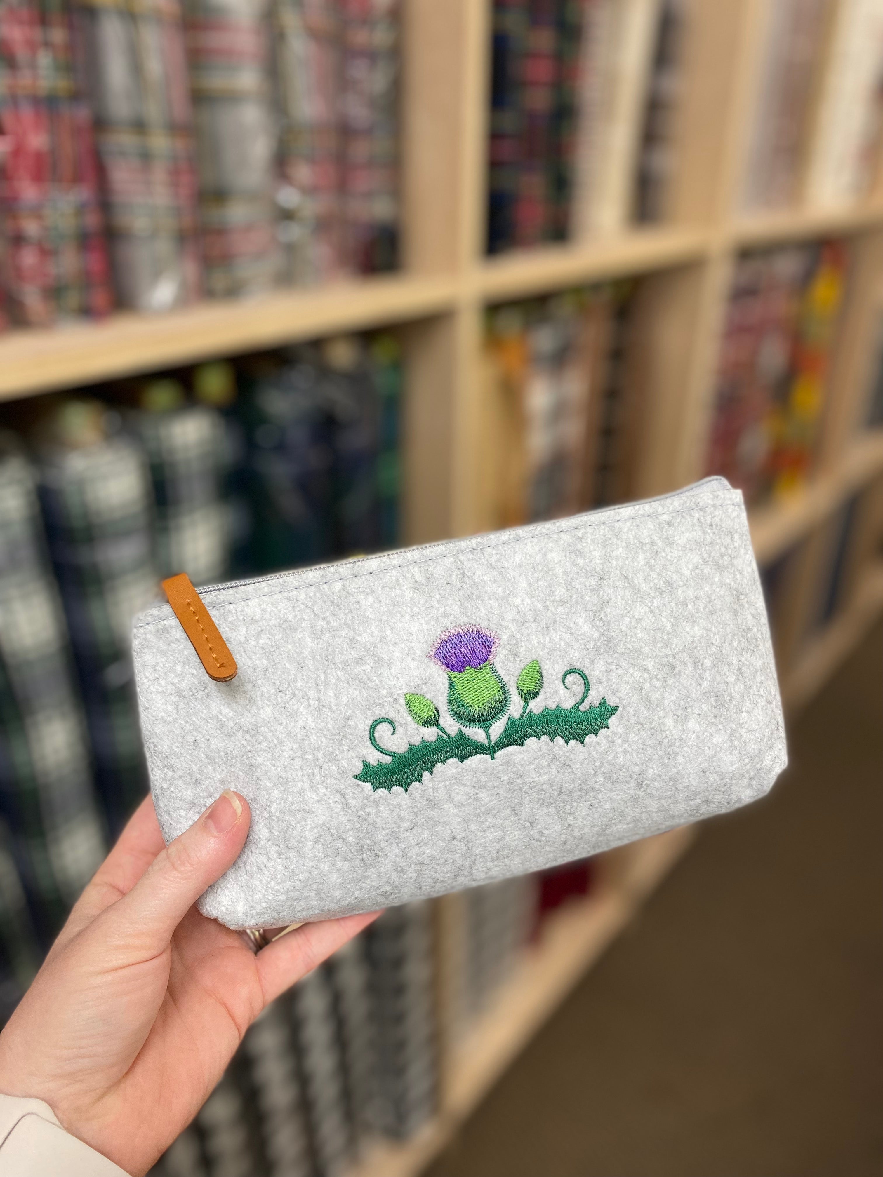 Scottish Thistle Embroidered Felt Zipper Pouch