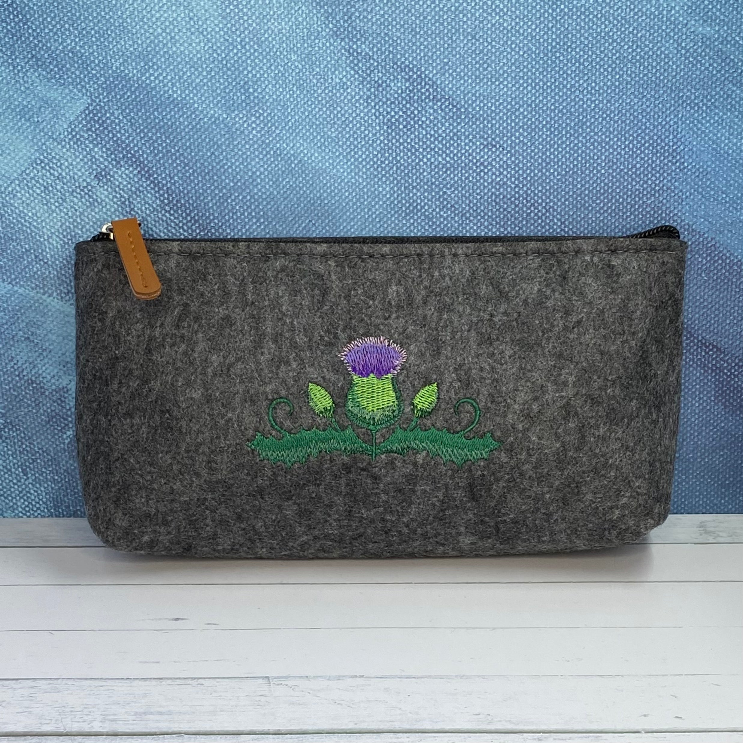 Scottish Thistle Embroidered Felt Zipper Pouch