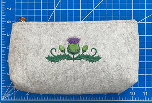 Sassenach Scottish Thistle Embroidered Felt Zipper Pouch - Outlander Inspiration