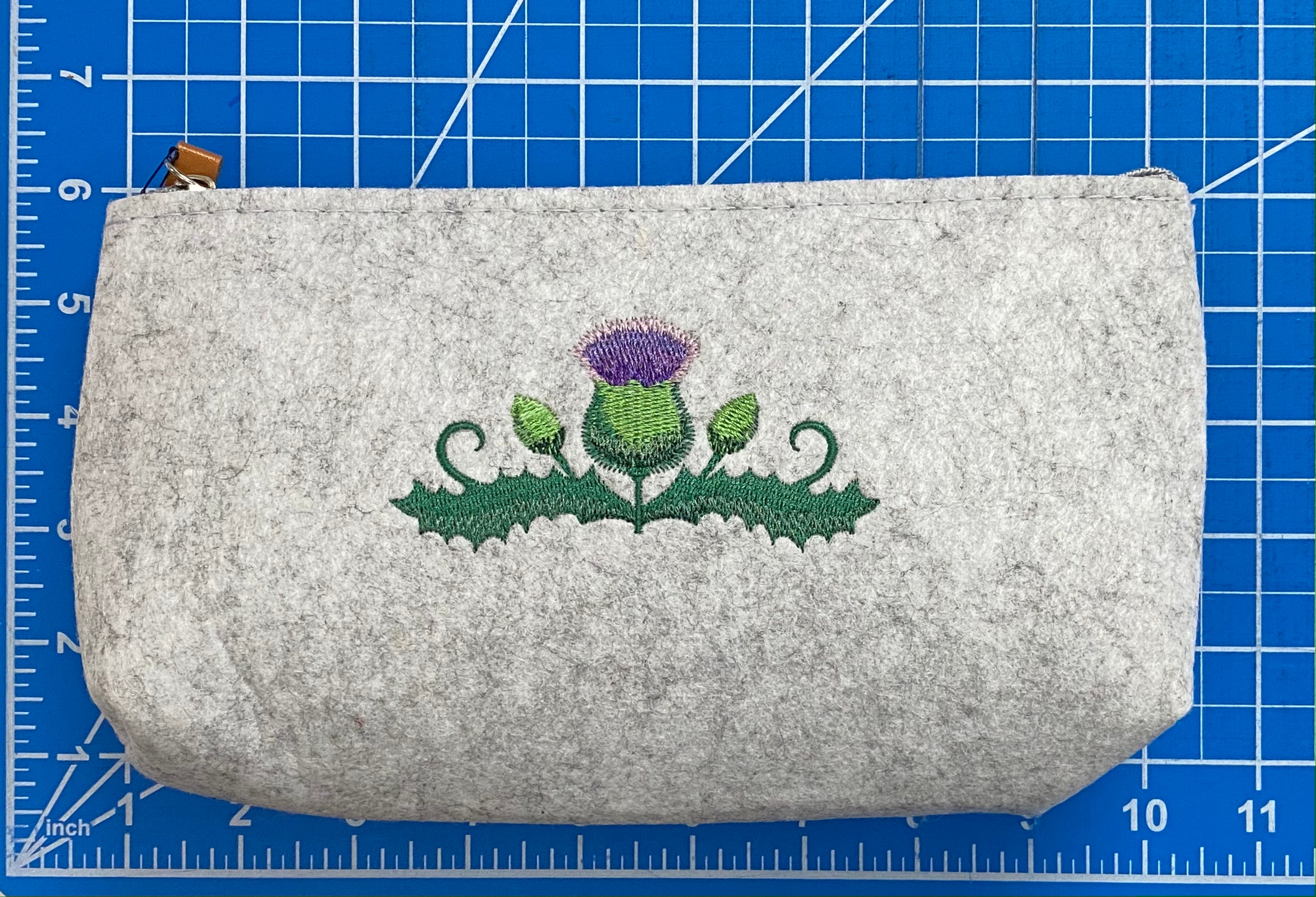 Triple Scottish Thistle Embroidered Felt Zipper Pouch