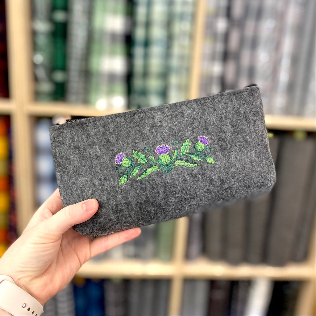 Triple Scottish Thistle Embroidered Felt Zipper Pouch