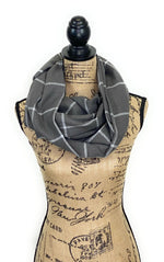 Smokey Gray and White Medium Weight Flannel Windowpane Plaid Scarf