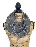 Smokey Gray and White Medium Weight Flannel Windowpane Plaid Scarf