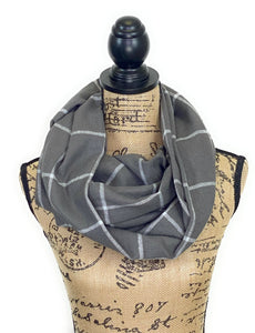 Smokey Gray and White Medium Weight Flannel Windowpane Plaid Scarf