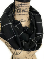 Black and White Windowpane Plaid Medium Weight Flannel Plaid Scarf