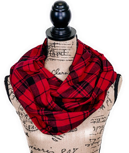Classic Red and Black Plaid Medium Weight Flannel Scarf