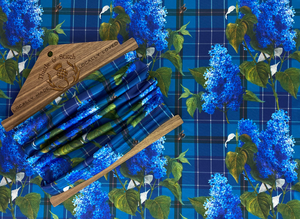 Vibrant Blue Tartan with Skylark Flowers Neck Gaiter/Face Covering