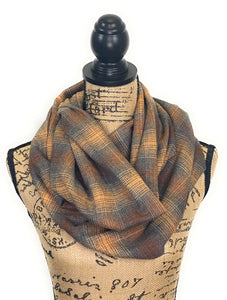 Earthy Browns and Black Ombre Plaid Medium Weight Flannel Scarf