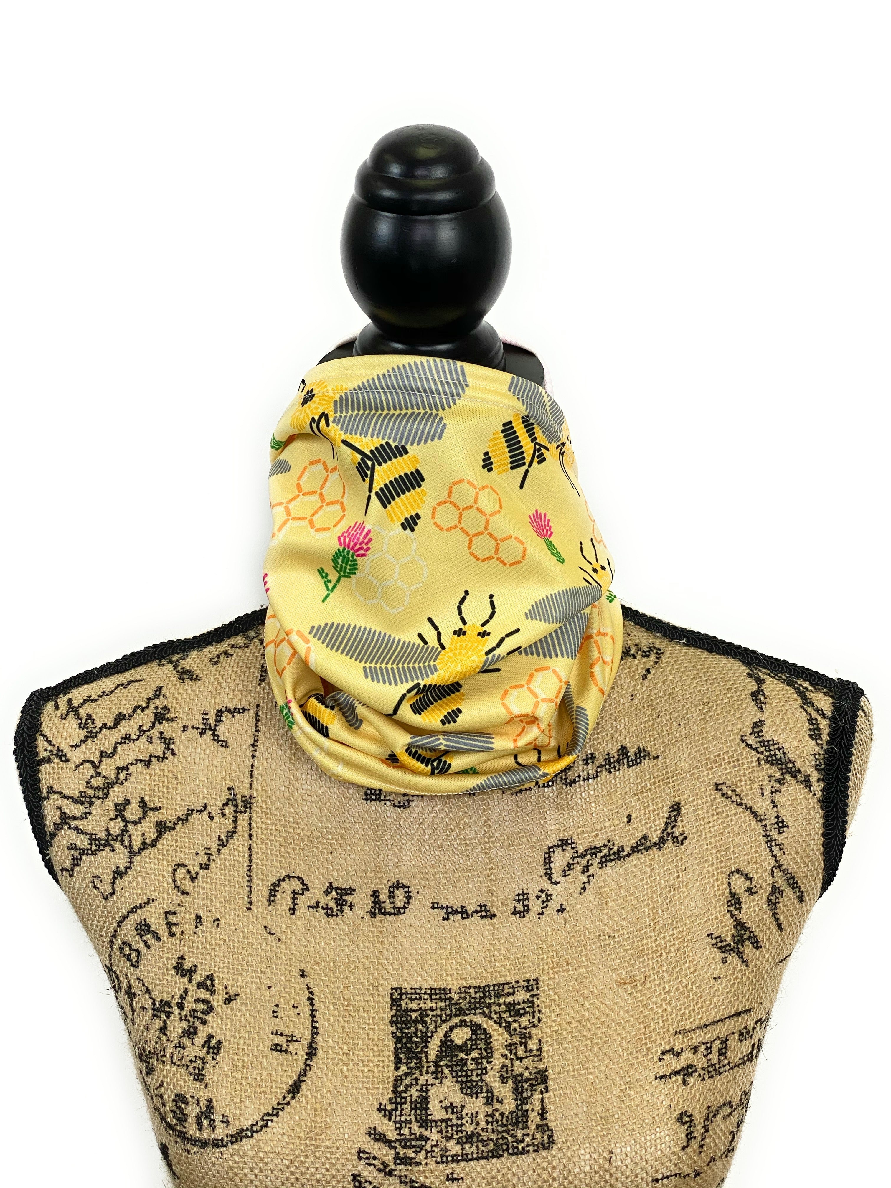 Yellow Honeycomb, Honey Bee, and Thistle Neck Gaiter/Face Covering