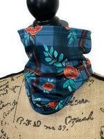 Watercolor Tartan with Painted Roses Neck Gaiter/Face Covering