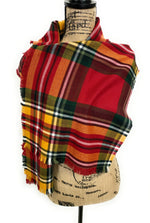 Fall Colors of Red, Orange, Yellow, White, and Black Plaid Acrylic Scarf