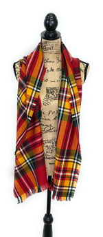 Fall Colors of Red, Orange, Yellow, White, and Black Plaid Acrylic Scarf