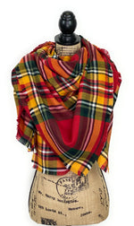 Fall Colors of Red, Orange, Yellow, White, and Black Plaid Acrylic Scarf