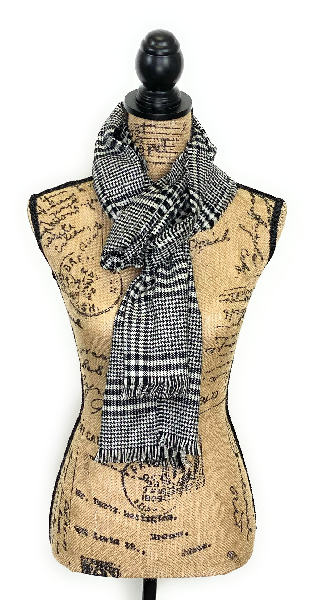 Prince of Wales Tartan Black and White Plaid Acrylic Scarf