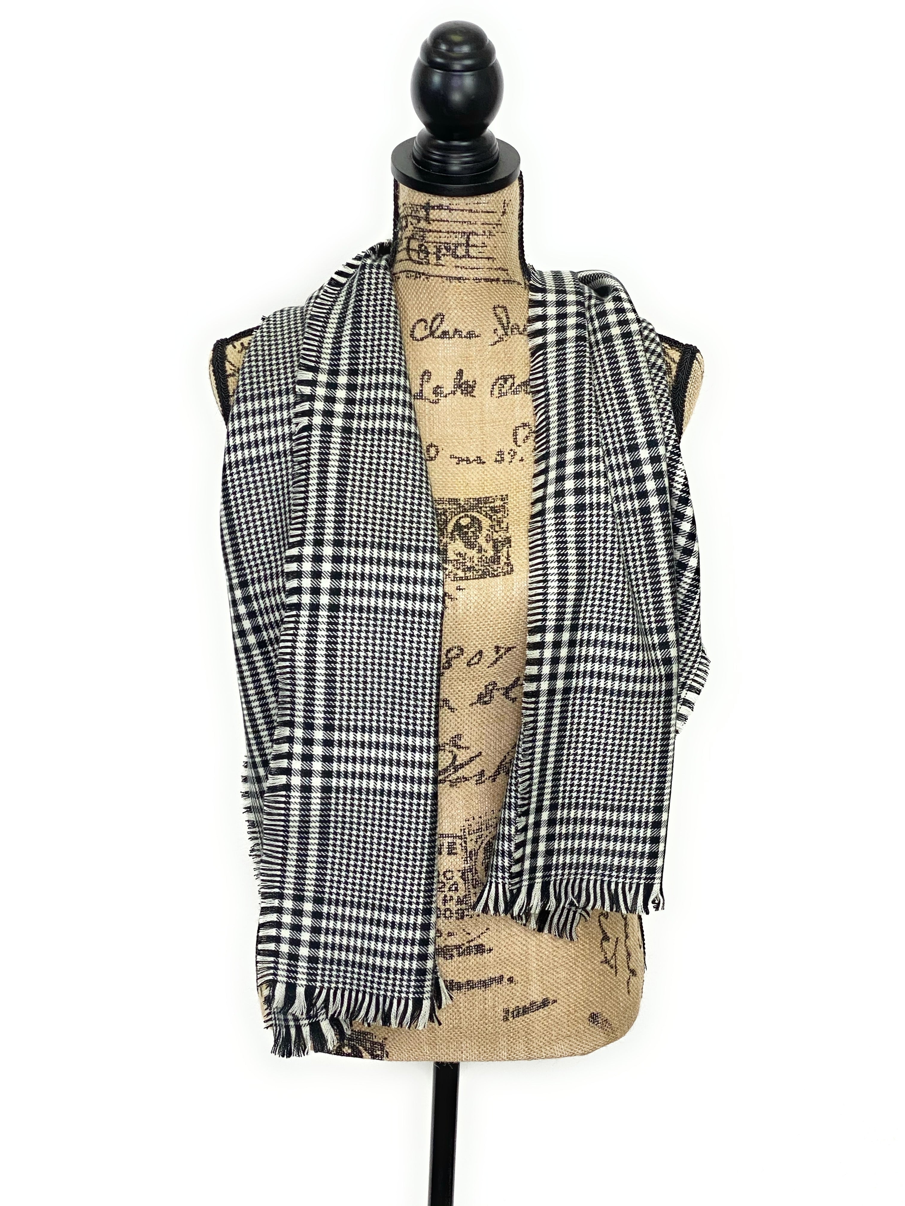 Prince of Wales Tartan Black and White Plaid Acrylic Scarf