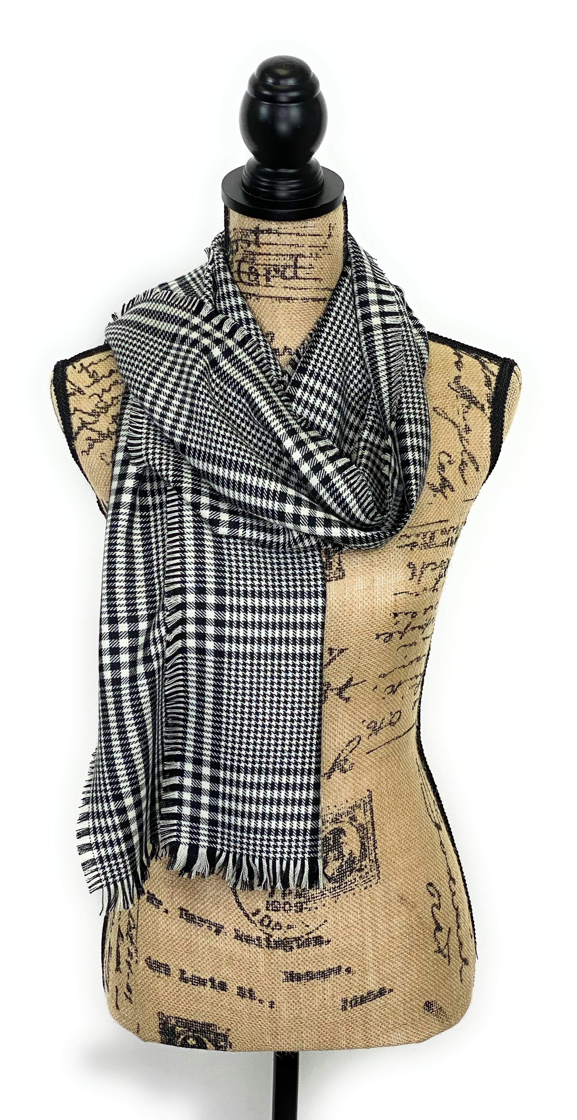 Prince of Wales Tartan Black and White Plaid Acrylic Scarf