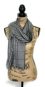 Prince of Wales Tartan Black and White Plaid Acrylic Scarf