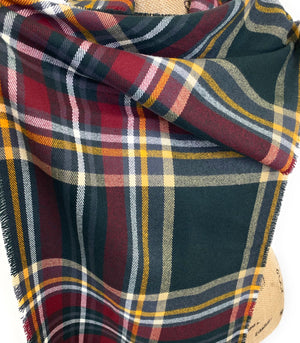 Fall Colors of Deep Gray, Burgundy, Yellow, White, and Black Plaid Acrylic Scarf