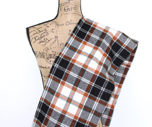Black, White, Teal-Gray, and Orange Medium Weight Flannel Plaid Infinity or Blank Scarf