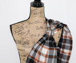 Black, White, Teal-Gray, and Orange Medium Weight Flannel Plaid Infinity or Blanket Scarf