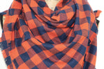 Classic Buffalo Plaid Gingham in Orange and Navy Blue Flannel Plaid Infinity Scarf or Blanket Scarf Tartan Wrap