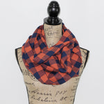 Classic Buffalo Plaid Gingham in Orange and Navy Blue Flannel Plaid Infinity Scarf or Blanket Scarf Tartan Wrap