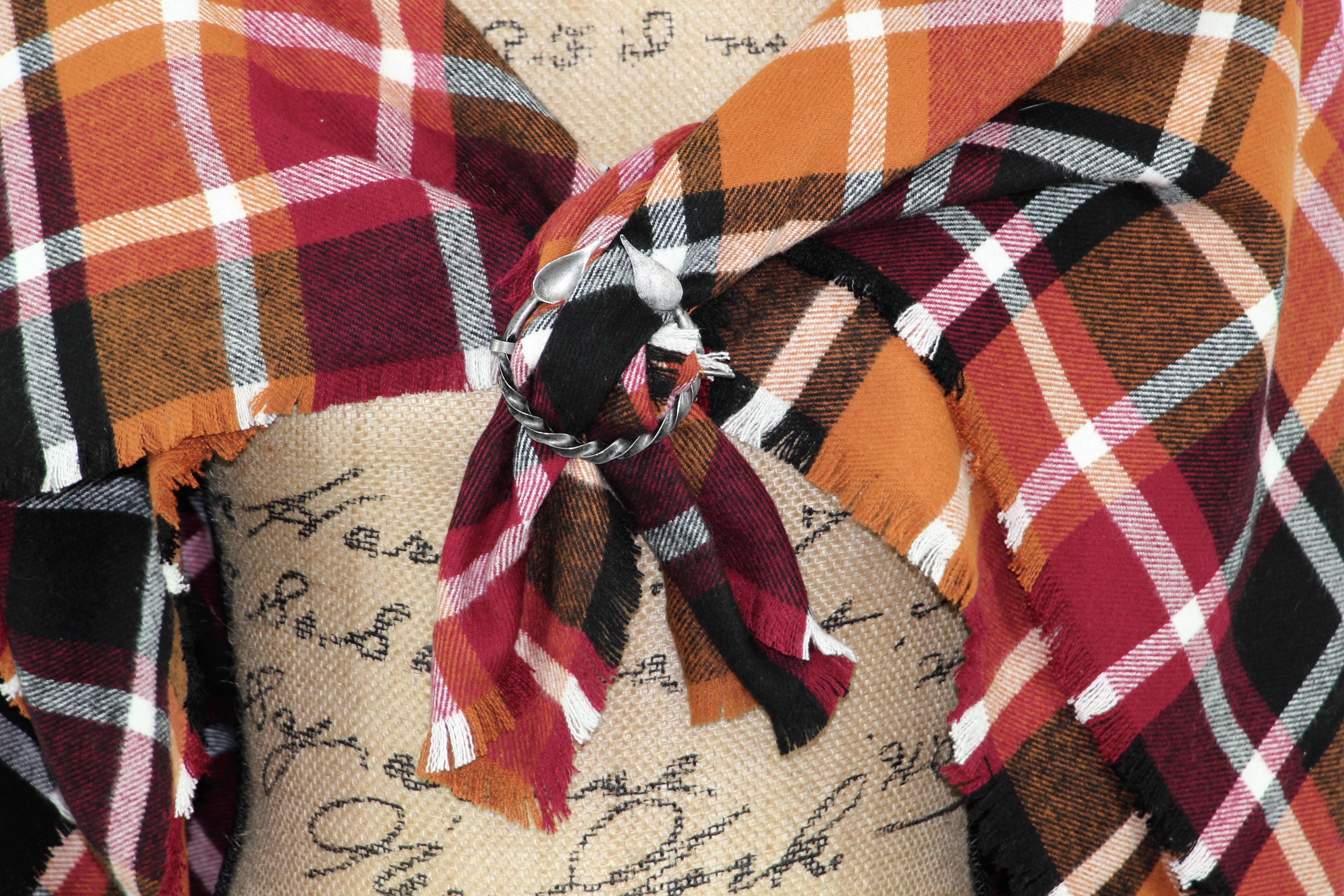 Wine Red, Pumpkin Orange, Black and White Flannel Plaid Infinity or Blanket Scarf Autumn Wrap