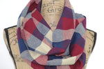 Wine Red, Navy Blue, and Taupe Flannel Plaid Infinity or Blanket Scarf Large Block
