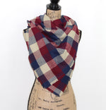 Wine Red, Navy Blue, and Taupe Flannel Plaid Infinity or Blanket Scarf Large Block