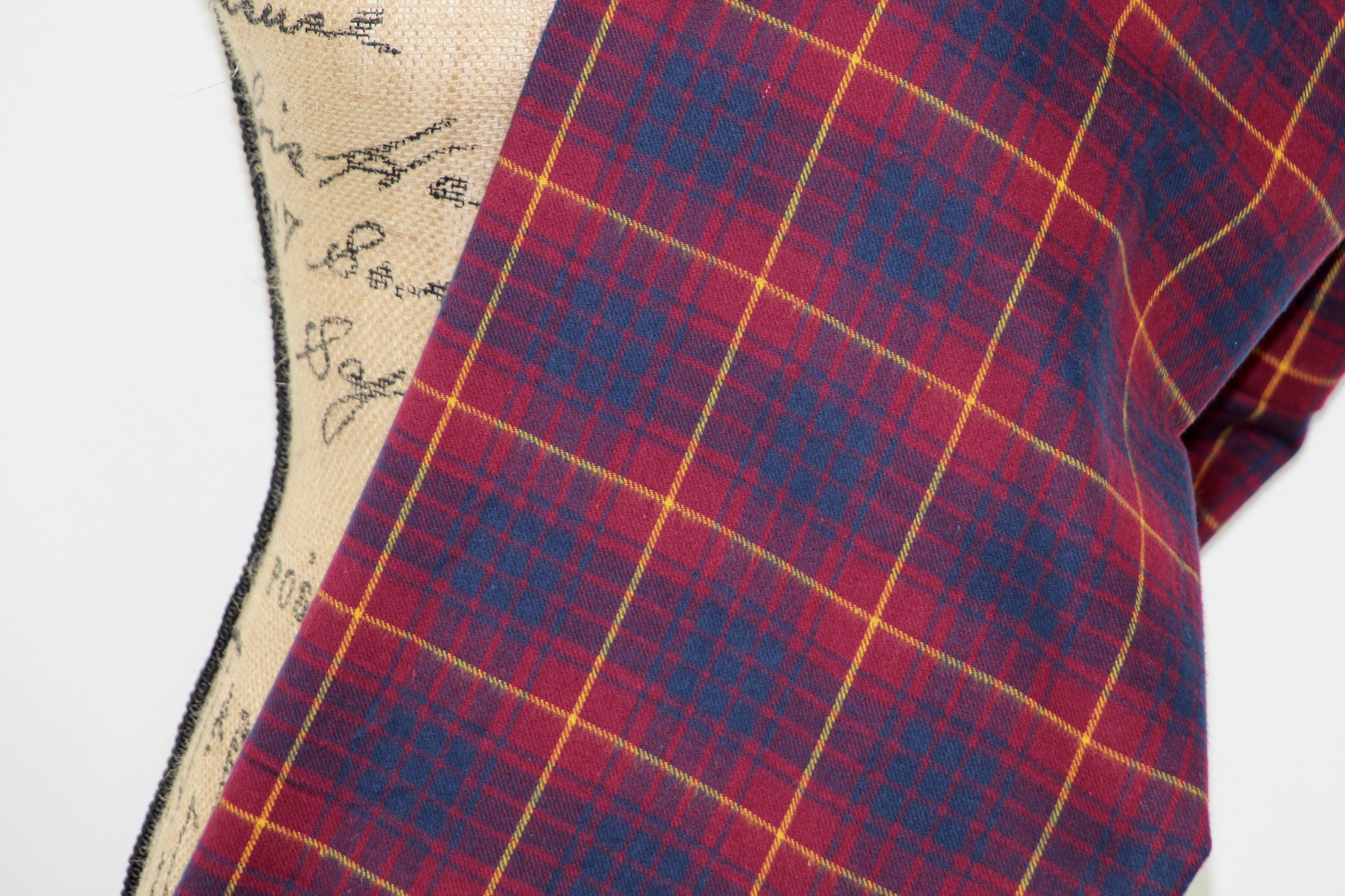 Wine Red, Navy Blue, and Sunflower/Mustard Yellow Lightweight Flannel Plaid Infinity or Blanket Scarf