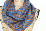 Blue and Orange Gingham Check Plaid Lightweight Flannel Infinity or Blanket Scarf