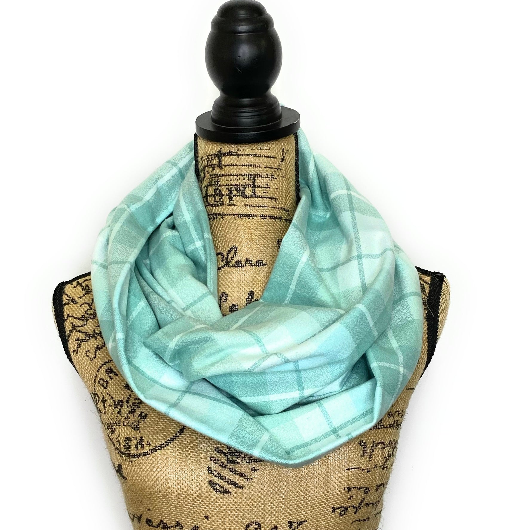 100% Organic Cotton Light Aqua and Minty Green Plaid Infinity and Blanket Scarves