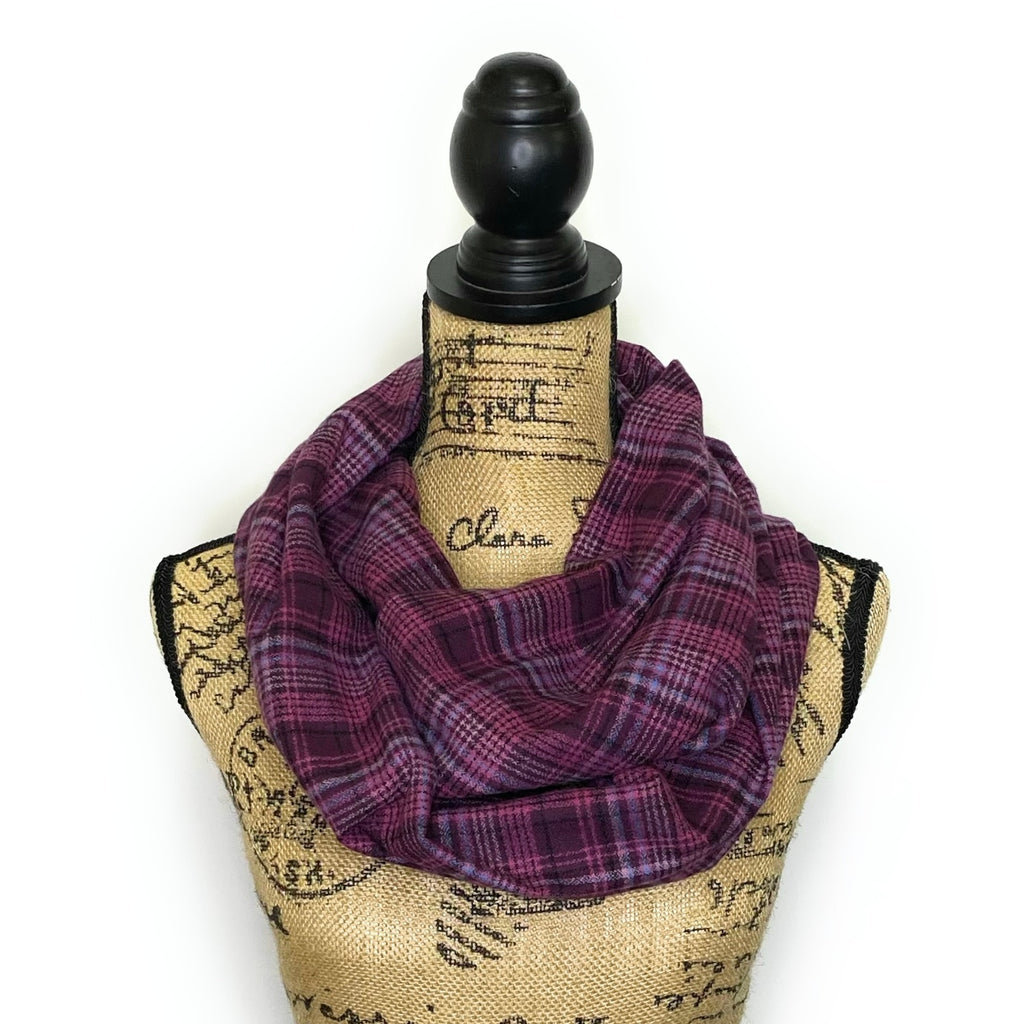 100% Organic Cotton Purple and Magenta with Cornflower Blue Accent Infinity and Blanket Scarves