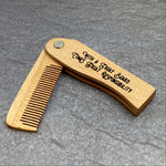 Laser Engraved Wooden Switchblade Beard Combs