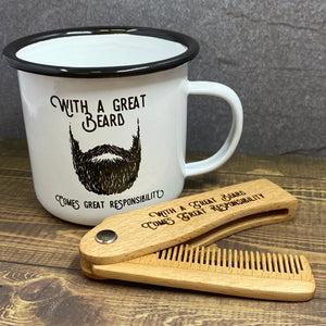 Laser Engraved Wooden Switchblade Beard Combs