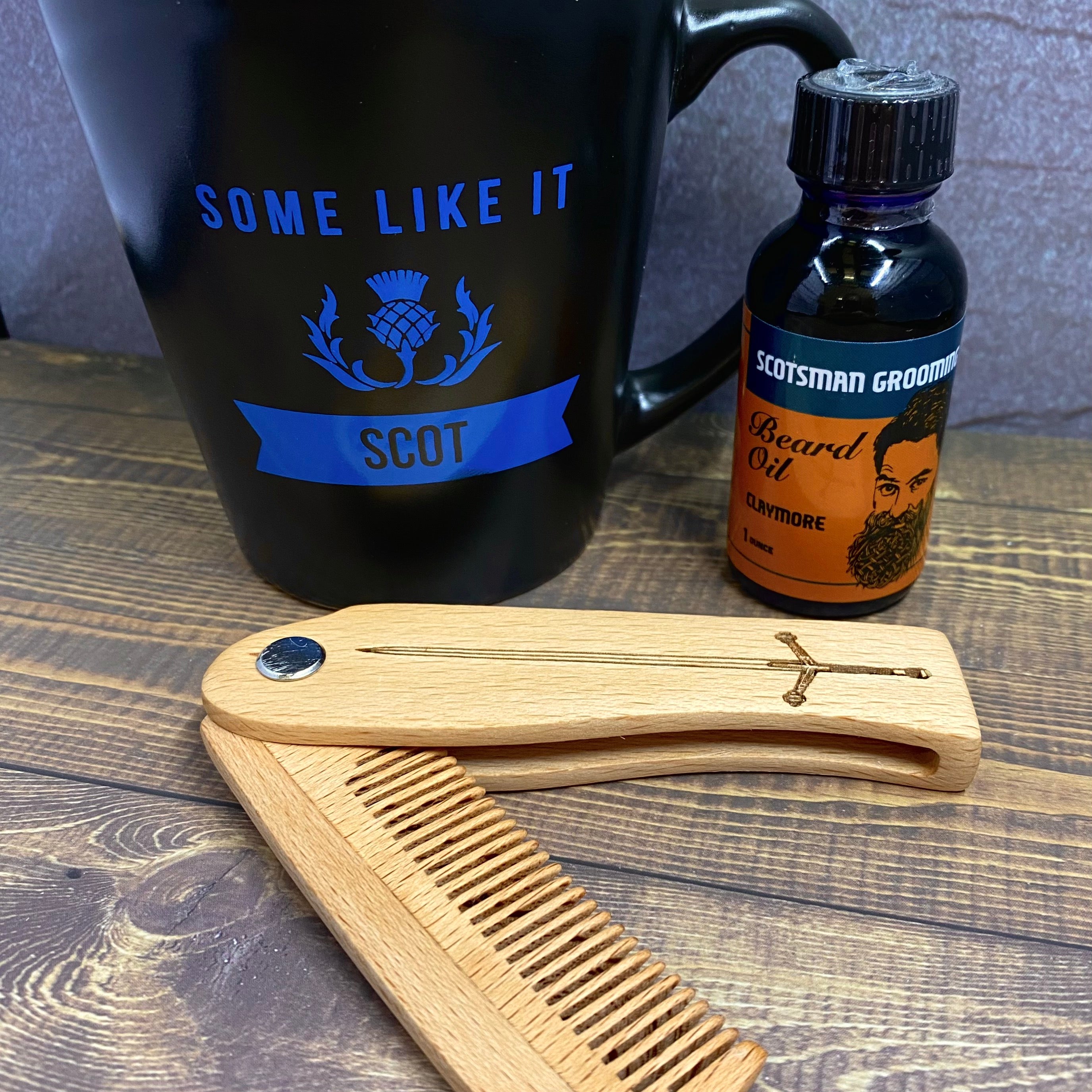 Laser Engraved Wooden Switchblade Beard Combs