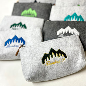 Paradise, Magalia, or Custom Town Embroidered Felt Zipper Pouch